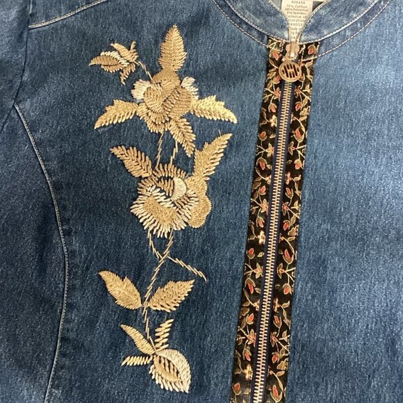 Vintage Yi Lin Oriental Embroidered Denim Zip Jacket Plus Sz 1X Blue #200N - Picture 9 of 11